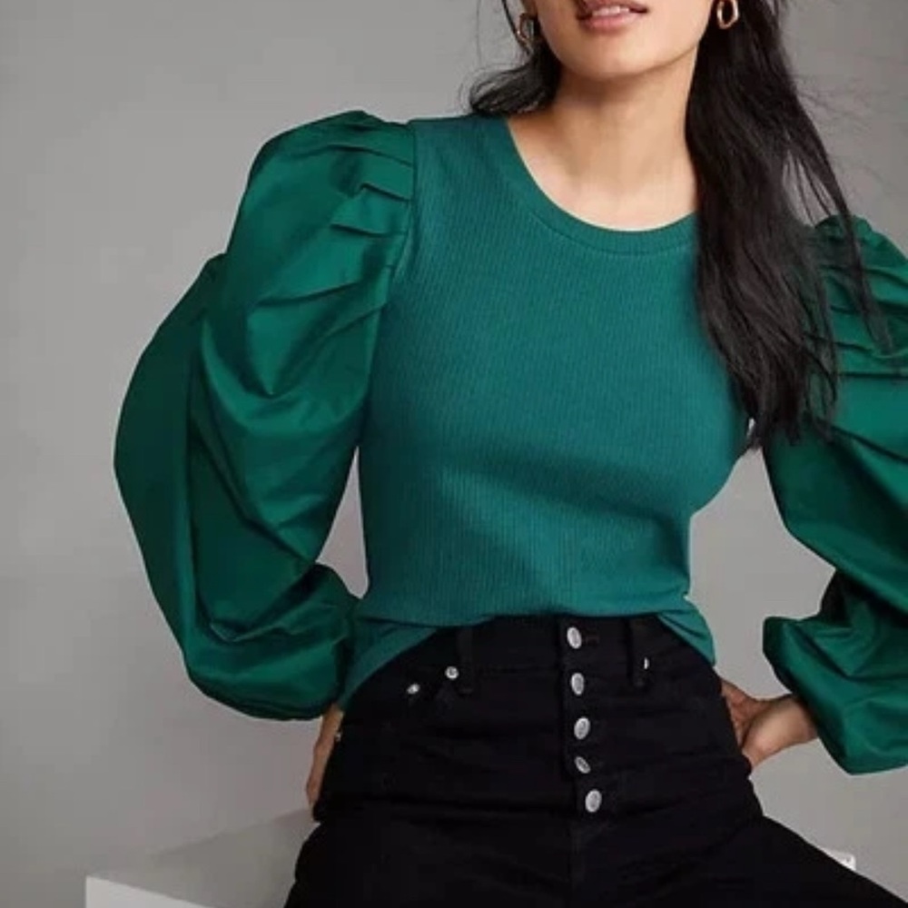 Anthropologie NEW Puff-Sleeved Top Lea & Viola - L
